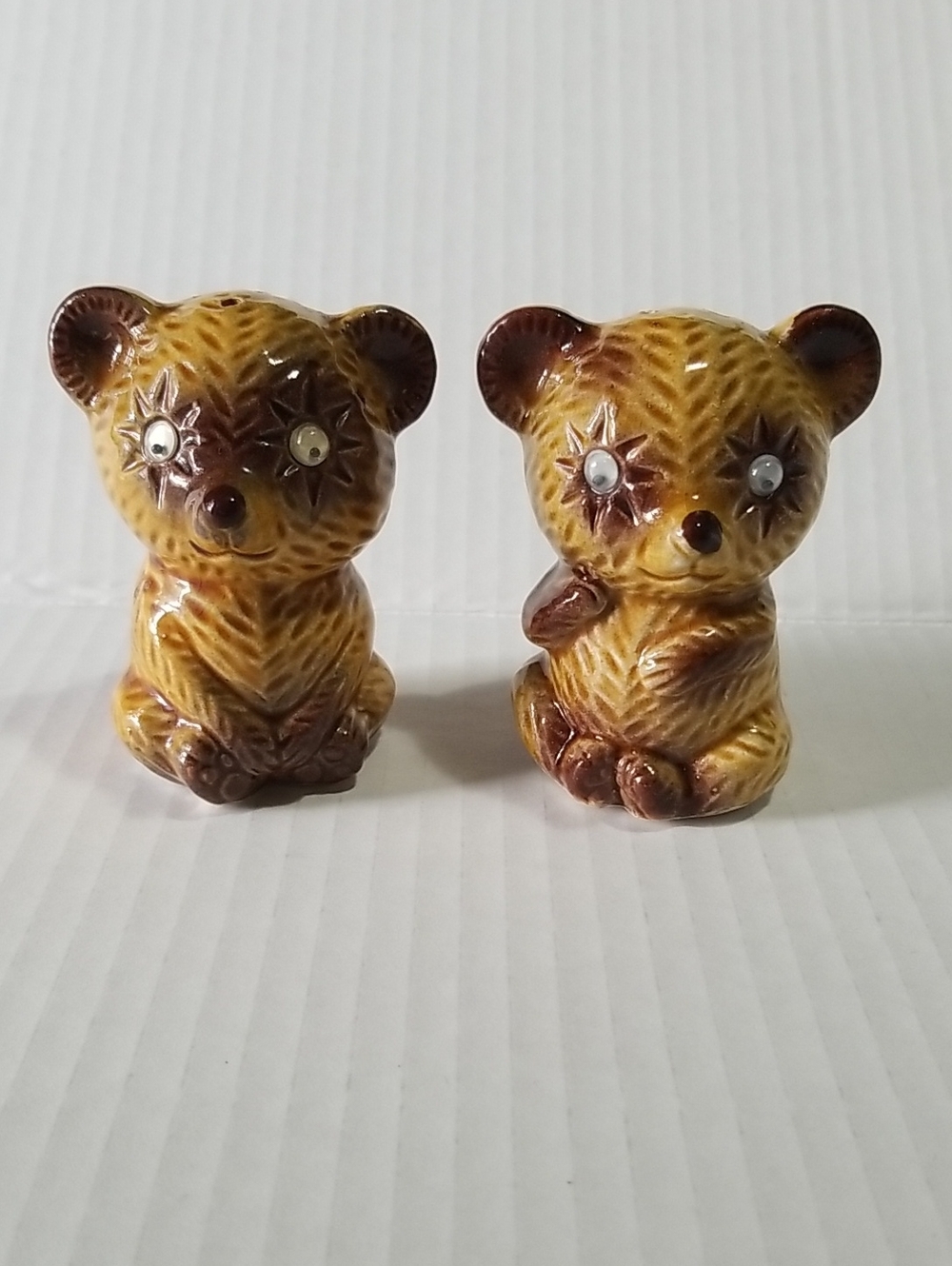 Brown Bear Salt And Pepper Shakers Ceramic Vintage  Japan Googly Eyes